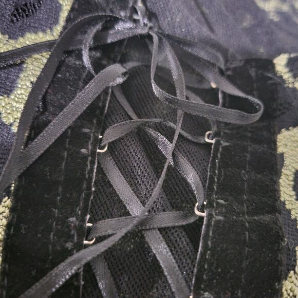 Vintage Corset Lacing Shirt Black Mesh Animal Print 90s Pullover Stretchy Medium - Picture 11 of 16